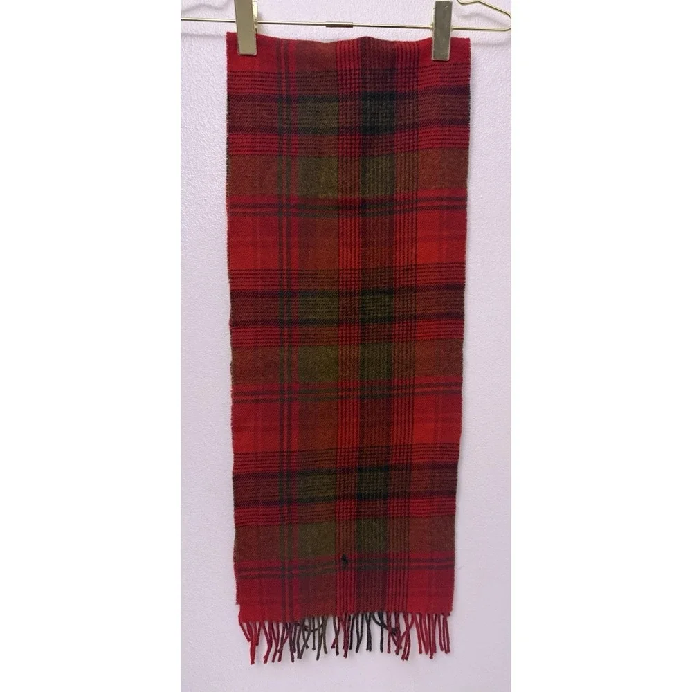 Vintage‎ Ralph Lauren Red Plaid Lambs Wool Scarf MADE IN SCOTLAND